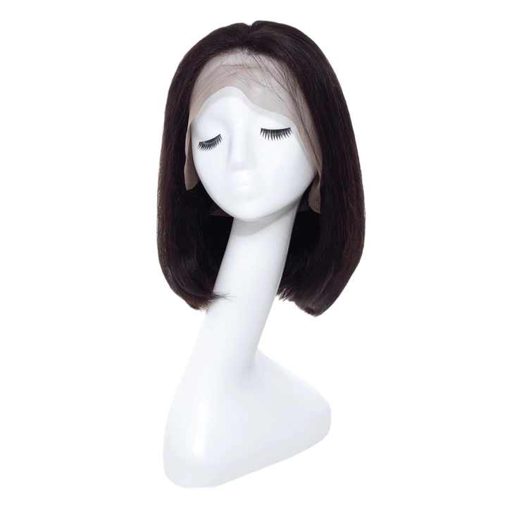 14 Inch Natural Black Brazilian Hair HD Lace Wig Glueless 150% Density Bone Straight Cut Layered Lace Wig Transparent Lace