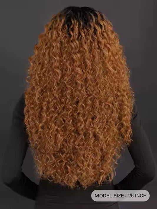 Blonde Lace Front Wig African Curly Black Women's Middle Part Light Brown