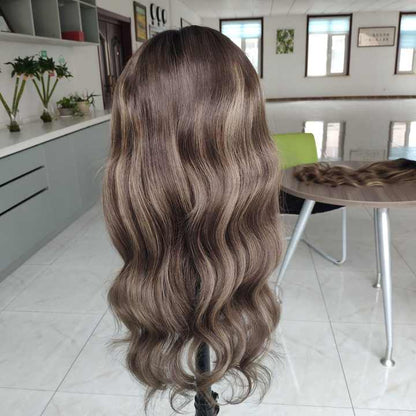4C Style Women's Lace Front Wig Wavy Hair Transparent Lace Cap Large Size Silver Gray Raw Hair