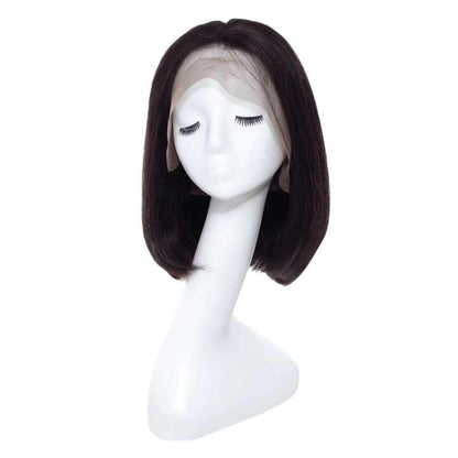 14 Inch Natural Black Brazilian Hair HD Lace Wig Glueless 150% Density Bone Straight Cut Layered Lace Wig Transparent Lace